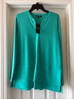 NWT Lauren Ralph Lauren Tunic Blouse Large/ Long Sleeve Split Neck Top